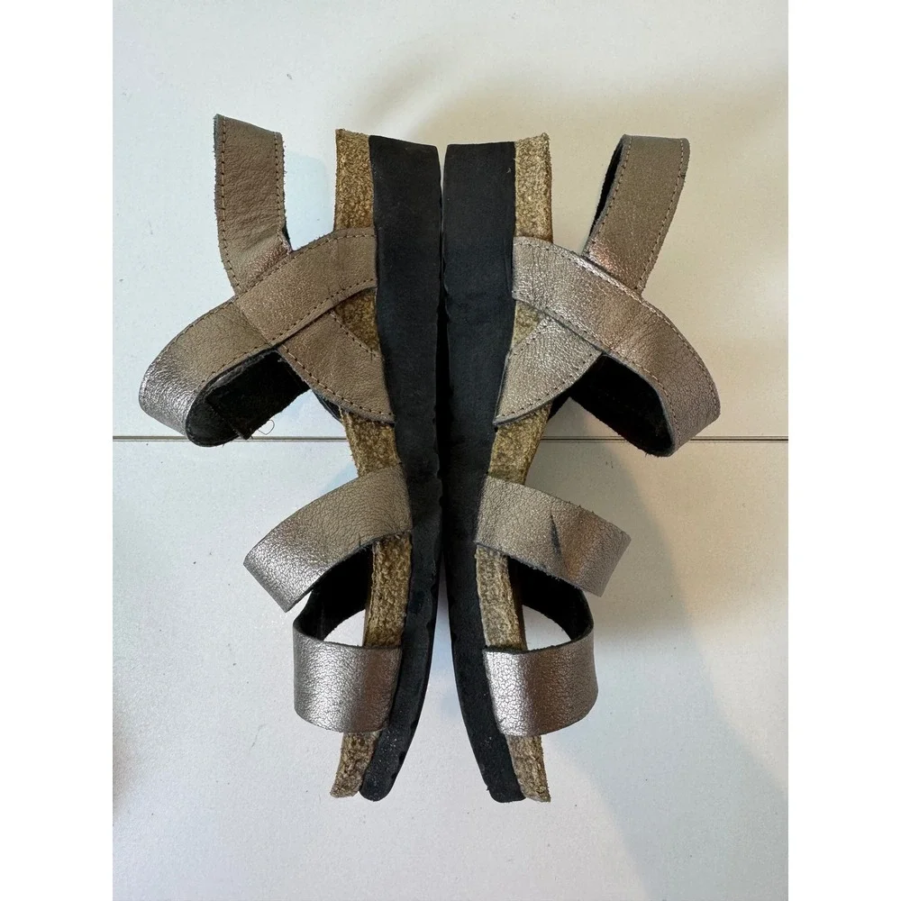 Naot Metallic Leather Wedge Sandals Women 37‎ 6.5 Comfort Minimalist Orthopedic